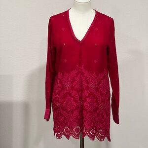 Johnny Was Red Embroidered Blouse